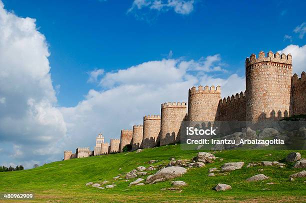 Casco Histórico De La Ciudad De Ávila Con Un Jardín Verde Foto de stock y más banco de imágenes de Ávila - España