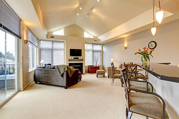 istock Large modern luxury apartment living room with kitchen bar. 480963699