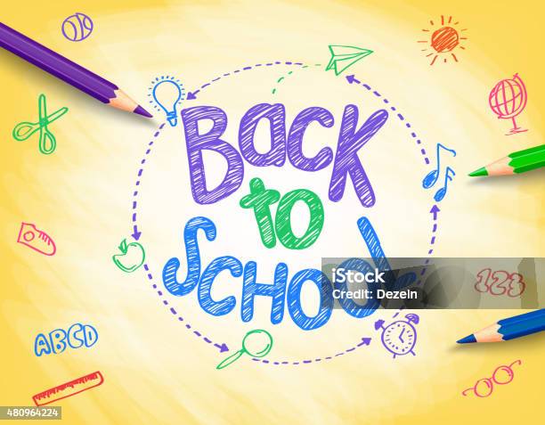 Back To School Title Written By A Colorful Pencils Stock Illustration - Download Image Now - Colored Pencil, Back to School, Textured