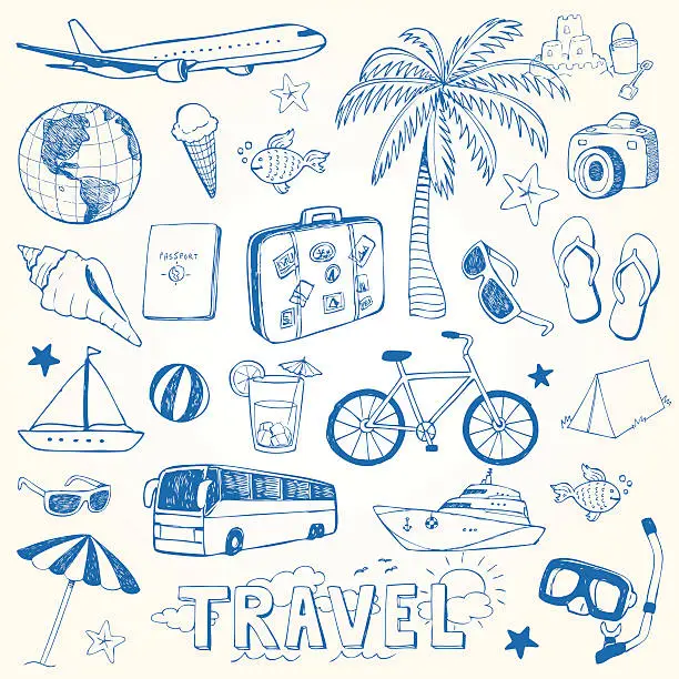 Vector illustration of Hand drawn travel doodles vector illustration