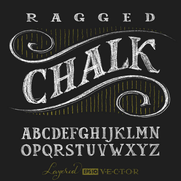 Alphabet hand drawn on chalkboard Decorative capital letters hand drawn on a chalkboard. Eps10. Transparency used. RGB. Global colors. Gradients free. Each elements are grouped separately writing on chalk board stock illustrations