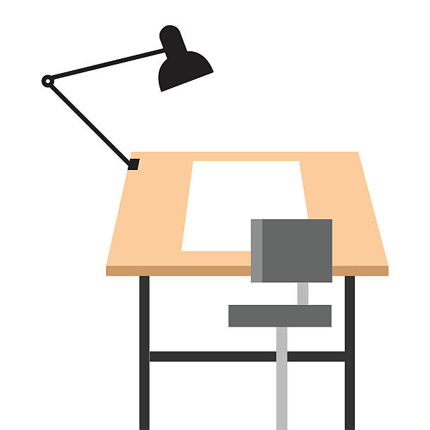 Drawing drafting table with chair vector art illustration