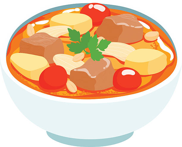 illustrations, cliparts, dessins animés et icônes de massaman bœuf de curry thaïlandais avec illustration vectorielle - red curry beef illustrations