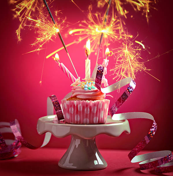 istock Birthday cupcake with candles and sparklers 480969910