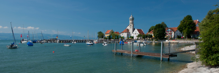 View of the village and church of Wasserburg on the bavarian shore of Constance Lake