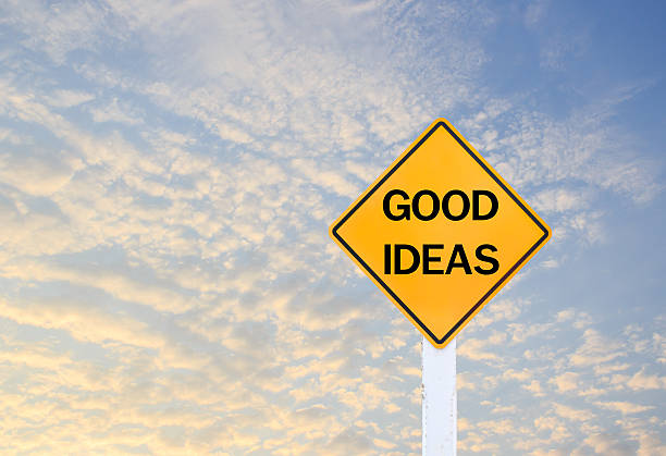 istock Road sign indicating Good Ideas on blurred sky background 480972940