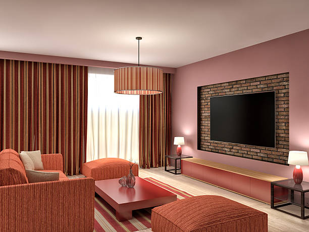 istock Modern red living room interior design. 3d illustration 480973266