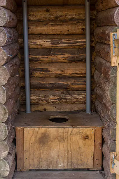Rustic wooden outhouse