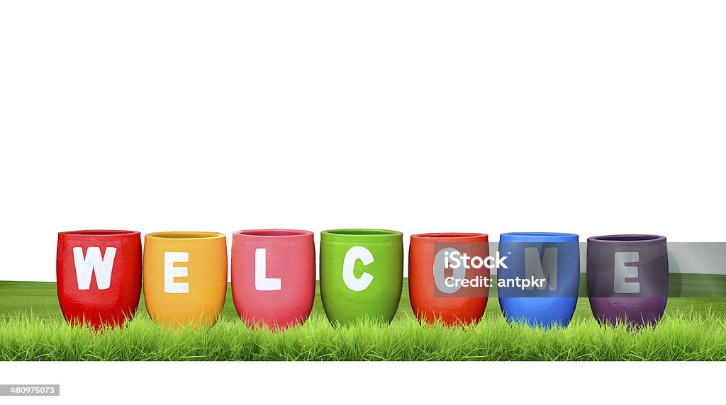 Welcome Welcome word on colorful pot Alphabet Stock Photo