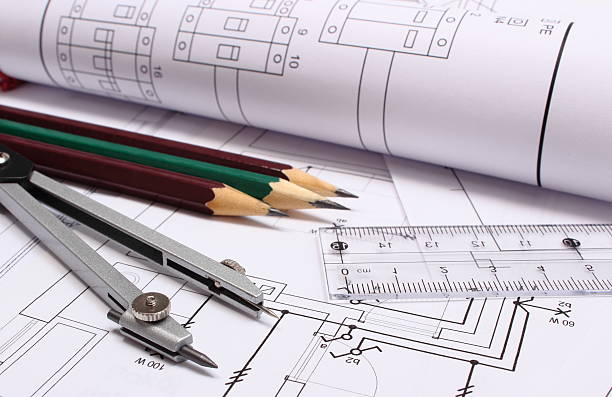 istock Rolls of electrical diagrams and accessories for drawing 480975570