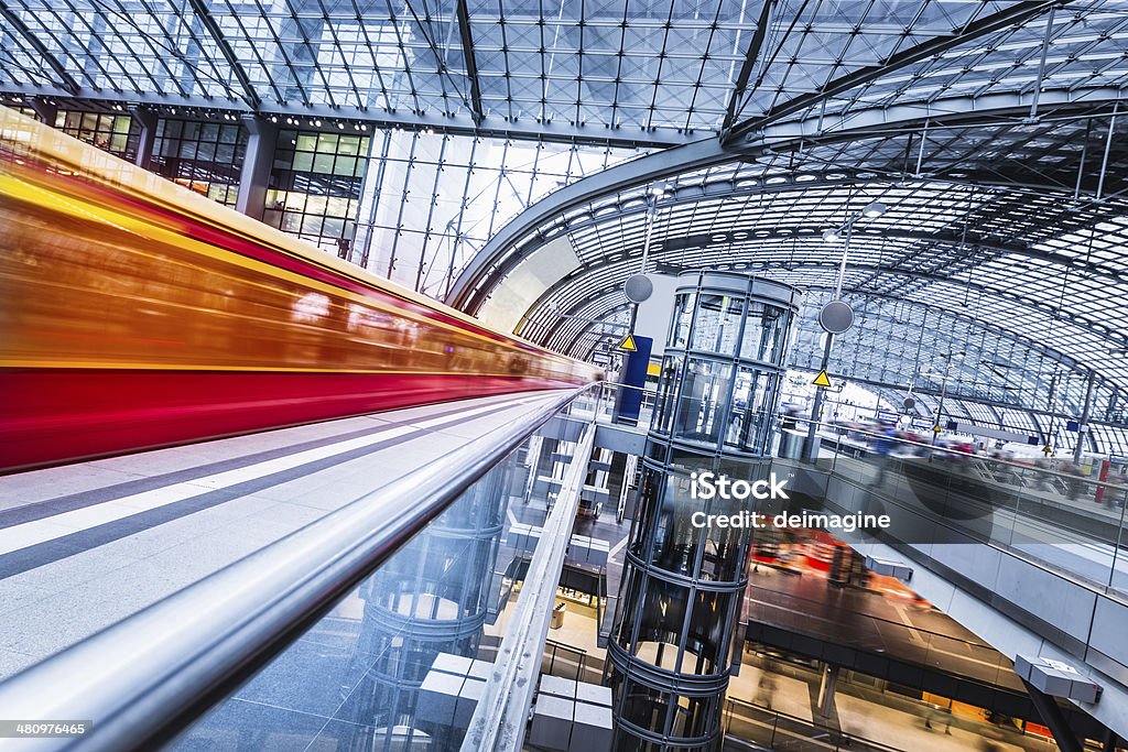 Train in Berlin long Exposure and motion blur. Train - Vehicle Stock Photo