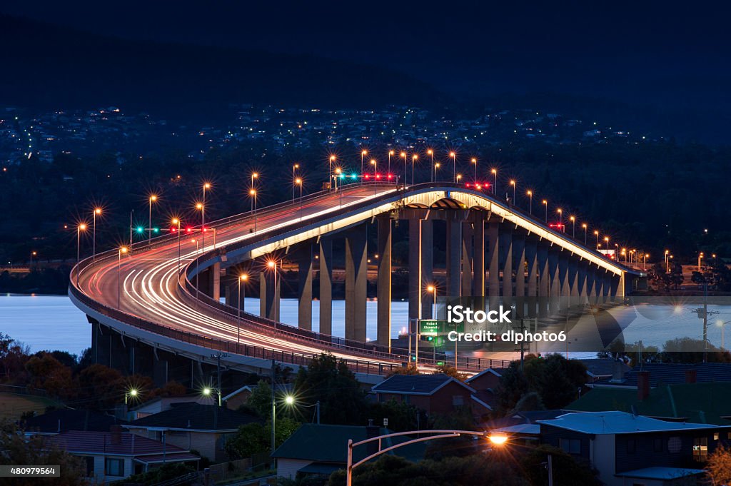 Tasman Bridge at Night Tasman Bridge at night, Hobart, Australia 2015 Stock Photo