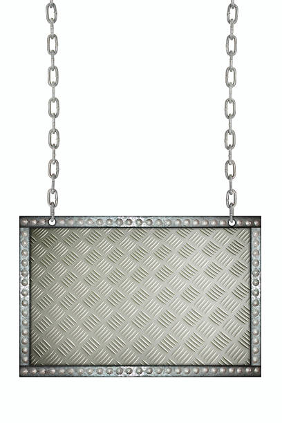 istock aluminum plate signboard hanging on chains isolated 480980328