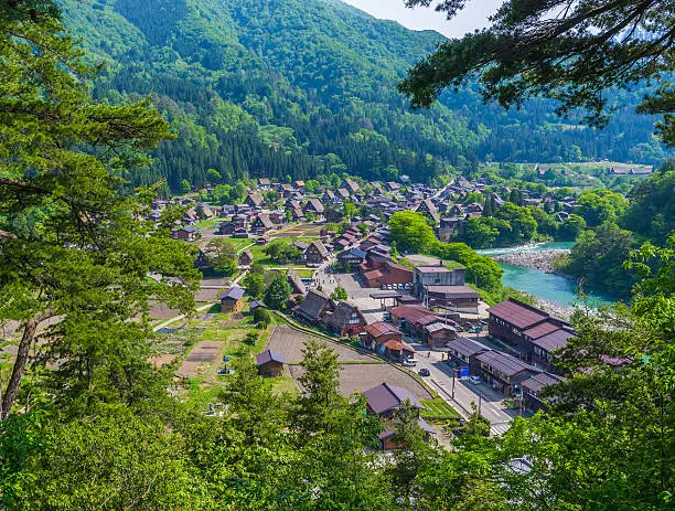 Beautiful scenic of view point at Shirakawa village, Takayama, JP
