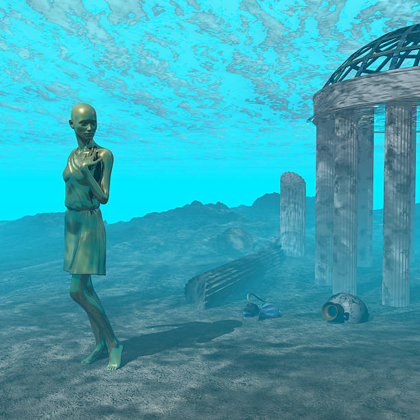Underwater ruin scene stock photo