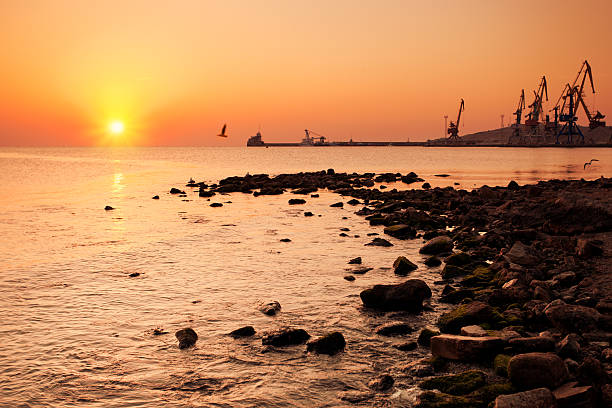 Beautiful sunrise in the seaport Beautiful sunrise in the seaport feodosiya stock pictures, royalty-free photos & images