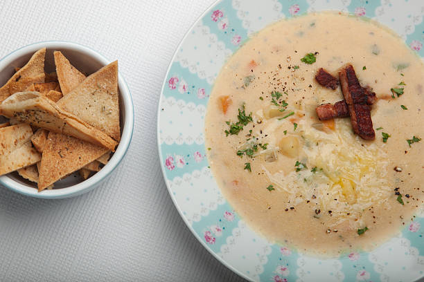 istock Potato soup and pita chips 480994496