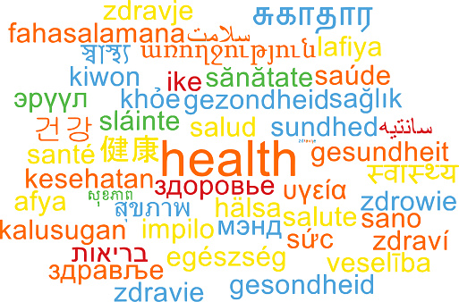 Background concept wordcloud multilanguage international many language illustration of health