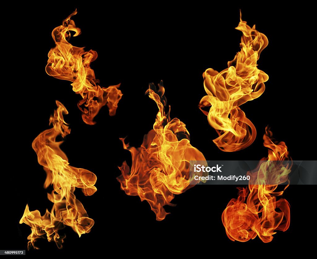 Fire flames collection isolated on black background Flame Stock Photo