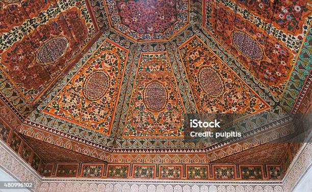 Painted Wooden Ceiling Of The Bahia Palace In Marrakesh Stock Photo - Download Image Now