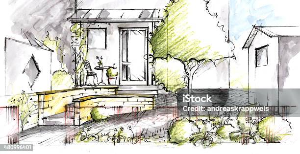Garden Plan View Sketch Stock Illustration - Download Image Now - Plan - Document, Landscaped, Sketch