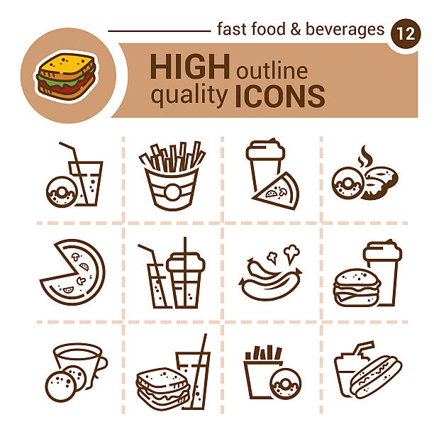 fast-food-icons - fork plate isolated scrambled eggs stock-grafiken, -clipart, -cartoons und -symbole