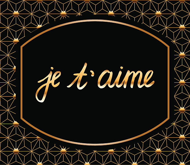 I taime beuatiful and romantic postcard template with French "I love you" text on exquisite art deco background je taime stock illustrations