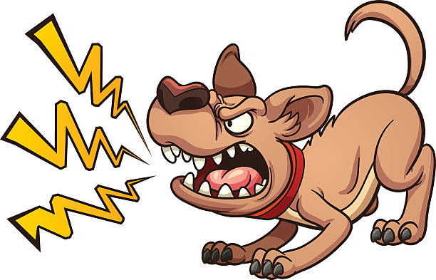 Barking dog Cartoon barking dog. Vector clip art illustration with simple gradients. Dog and bark on separate layers angry dog barking cartoon stock illustrations