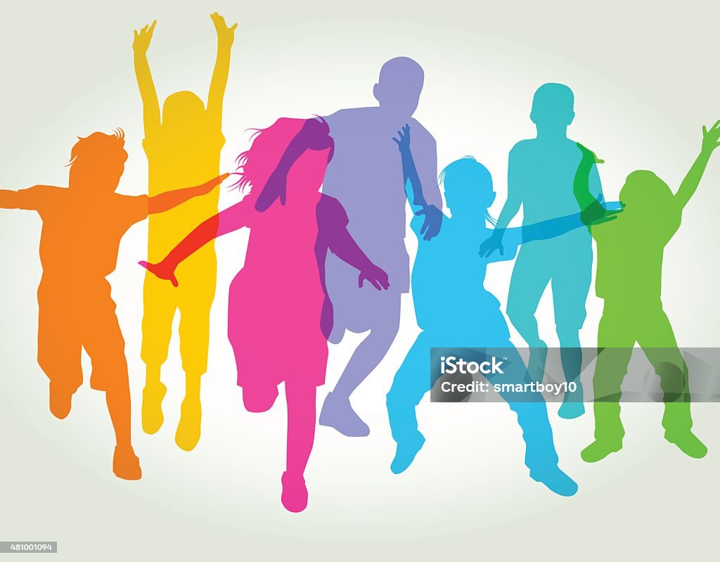 Children Playing Colourful overlapping silhouettes of children playing. EPS10, file best in RGB, CS5 version in zip Child stock vector