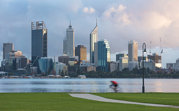 Early morning cyclist Perth City stock photo