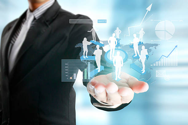 istock Businessman with financial symbols 481005050