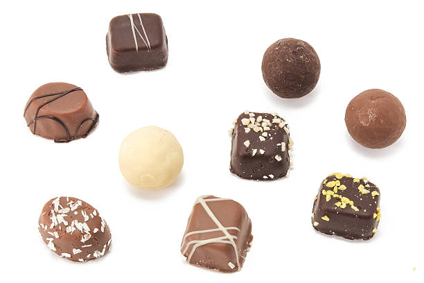 nine pieces oc chocolate bites stock photo