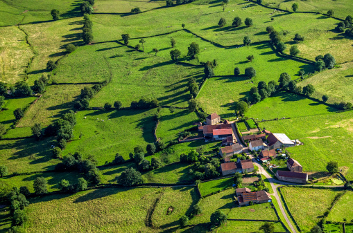 Aerial shot of village in Burgundy, France, Europe.