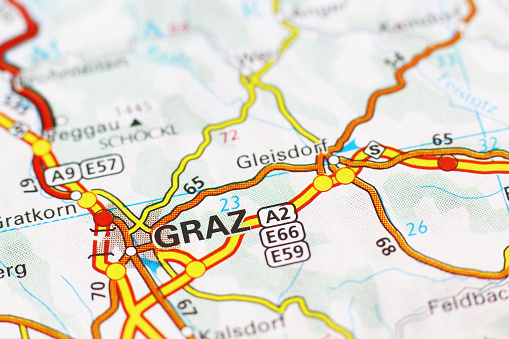 Area of Graz (Austria) in a map