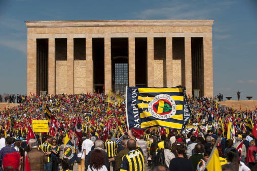 Ankara, Turkey - March 23,2014: Fenerbahçe fans and managers marched to Anıtkabir, the tomb of the Turkish Republic’s founder Mustafa Kemal Atatürk, in another “justice rally” on March 23.
