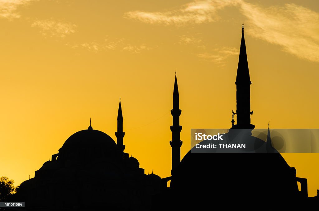 Silhouete of Mosque at sunset, iconic, Istanbul, Turkey 2015 Stock Photo