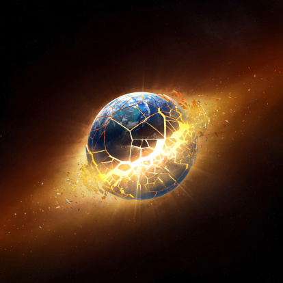 Planet earth explode in space  (Elements of this 3d image furnished by NASA -  texture maps from http