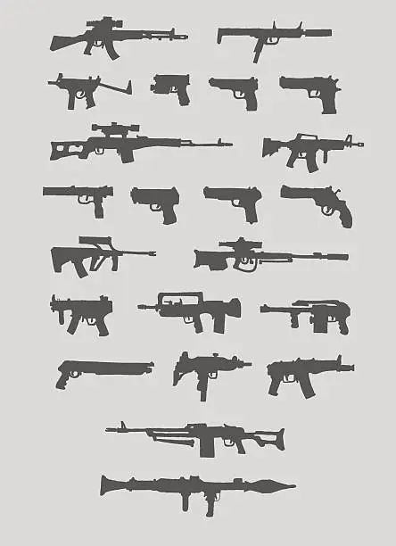 Vector illustration of Set of weapons. Silhouette. Isolated.