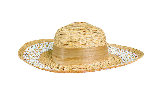 istock Pretty straw hat with ribbon on white background 481014228