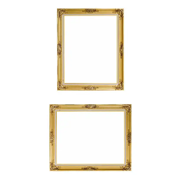 Gold louise photo frame over white background,isolated object