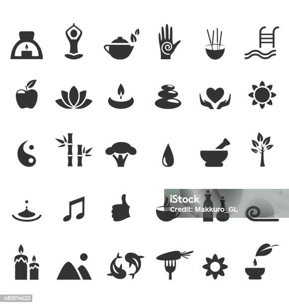 Spa Yoga Zen Flat Icons Isolated On White Stock Illustration - Download Image Now - Icon Symbol, Wellbeing, Yin Yang Symbol