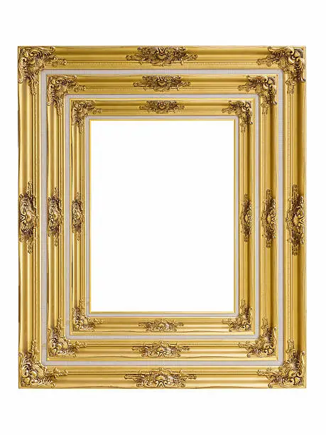 Gold louise photo frame over white background,isolated object