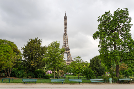 Eiffel Tower at Champ de Mars Park in Paris, France