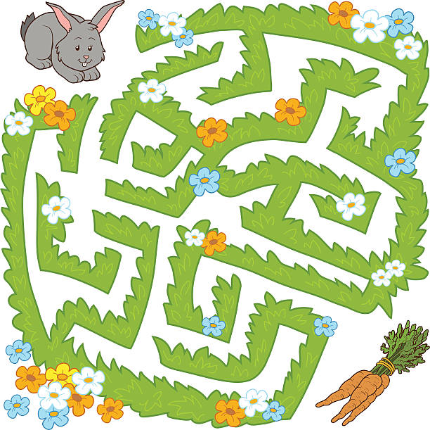 ilustrações, clipart, desenhos animados e ícones de labirinto jogo: ajuda bunny chegar ao cenoura - brainteaser