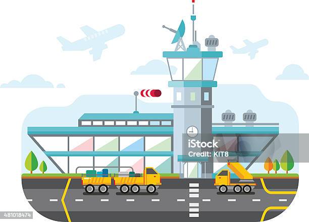 Airport Modern Flat Design Vector Illustration Stock Illustration - Download Image Now - 2015, Air Vehicle, Airplane