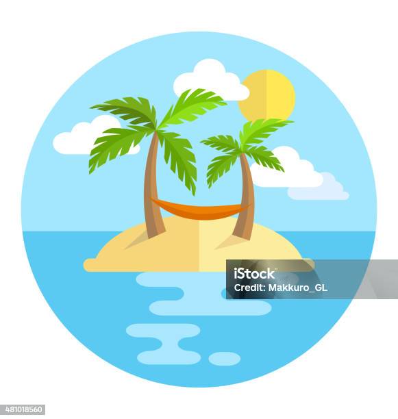 Summer Vacation Circle Icon Island With Palms Sun And Hammock Stock Illustration - Download Image Now