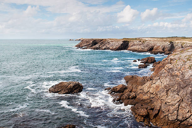 cliffs and ocean on the coast of Quiberon stock photo