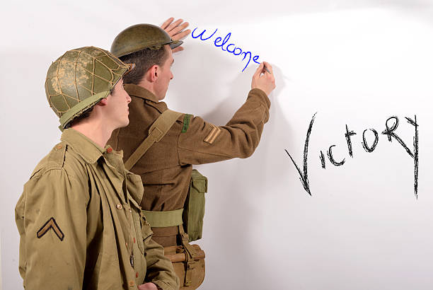English  and  American soldier write on the wall