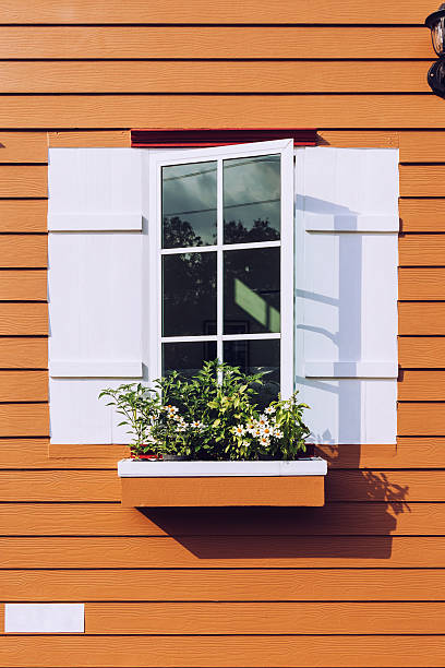 istock white window open and flower at house 481023636