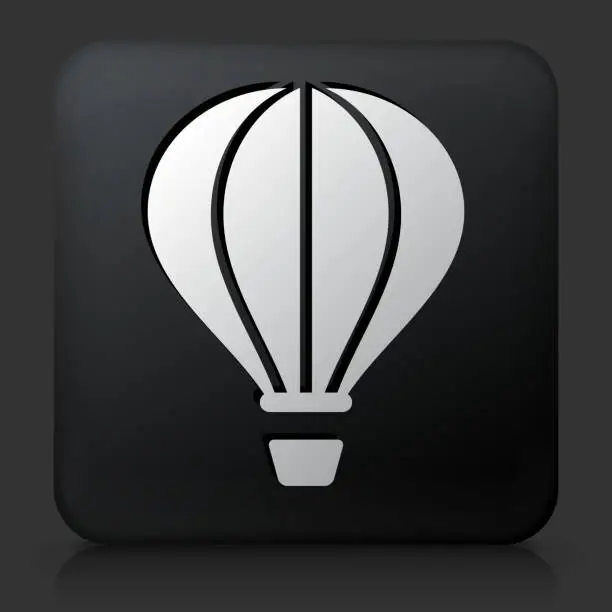 Vector illustration of Black Square Button with Hot Air Balloon Icon